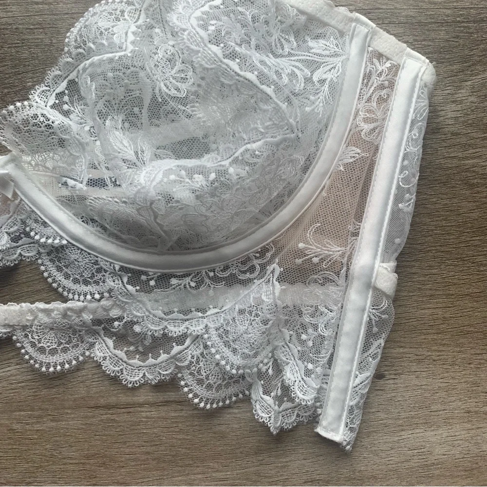 For Love & Lemons Bridal Collection Underwired Floral Lace Sheer Longline Bra - Picture 5 of 14